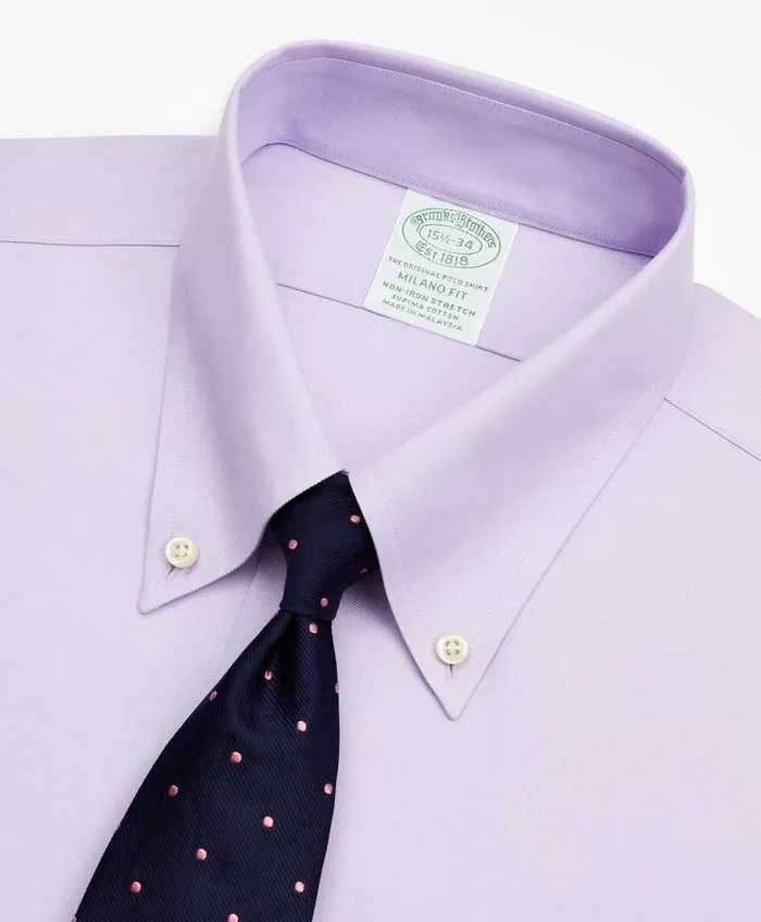 Men Stretch Milano SlimFit Dress Shirt NonIron Twill ButtonDown Collar Lavender Brooks Brothers Dress Shirts