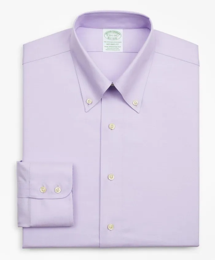 Men Stretch Milano SlimFit Dress Shirt NonIron Twill ButtonDown Collar Lavender Brooks Brothers Dress Shirts