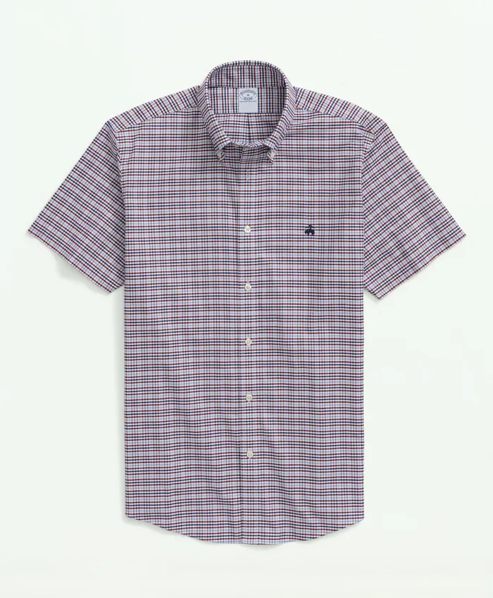 Men Stretch NonIron Oxford ButtonDown Collar Check ShortSleeve Sport Shirt Burgundy Brooks Brothers Sport Shirts Men Stretch NonIron Oxford ButtonDown Collar Check ShortSleeve Sport Shirt Burgundy Brooks Brothers Sport Shirts