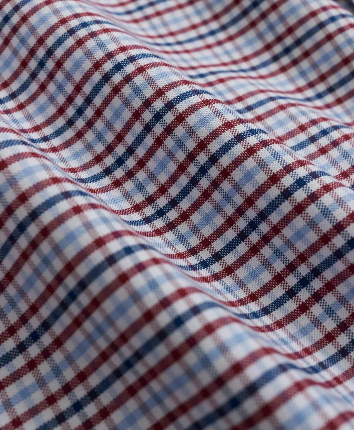 Men Stretch NonIron Oxford ButtonDown Collar Check ShortSleeve Sport Shirt Burgundy Brooks Brothers Sport Shirts