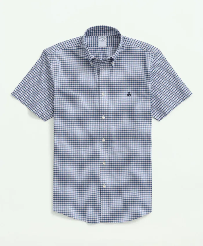 Men Stretch NonIron Oxford ButtonDown Collar MiniCheck ShortSleeve Sport Shirt White Multi Brooks Brothers Sport Shirts Men Stretch NonIron Oxford ButtonDown Collar MiniCheck ShortSleeve Sport Shirt White Multi Brooks Brothers Sport Shirts