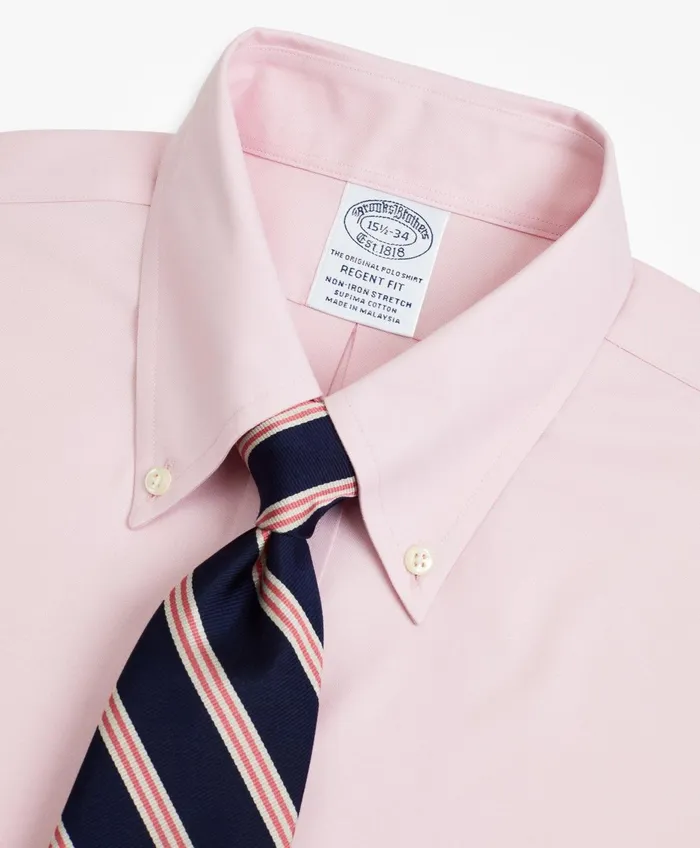 Men Stretch Regent RegularFit Dress Shirt NonIron Pinpoint ButtonDown Collar Pink Brooks Brothers Dress Shirts