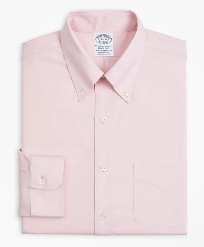 Men Stretch Regent RegularFit Dress Shirt NonIron Pinpoint ButtonDown Collar Pink Brooks Brothers Dress Shirts