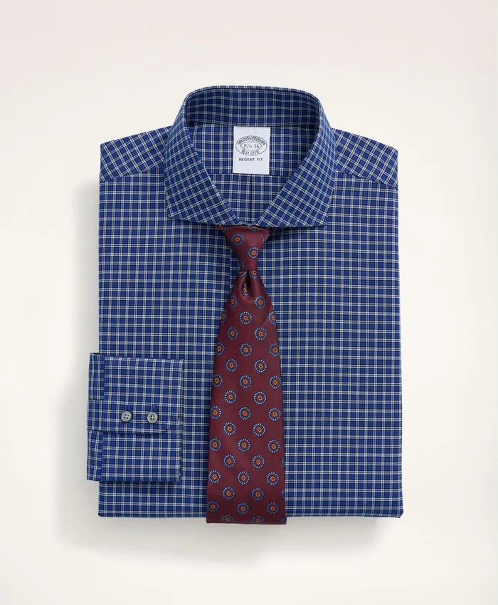 Men Stretch Regent RegularFit Dress Shirt NonIron Poplin Londoner Spread Collar MicroTartan Blue Brooks Brothers Dress Shirts Men Stretch Regent RegularFit Dress Shirt NonIron Poplin Londoner Spread Collar MicroTartan Blue Brooks Brothers Dress Shirts