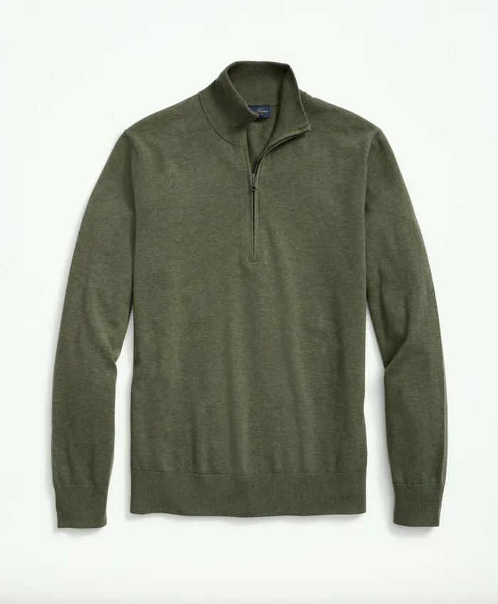 Men Supima Cotton HalfZip Sweater Dark Green Heather Brooks Brothers Sweaters