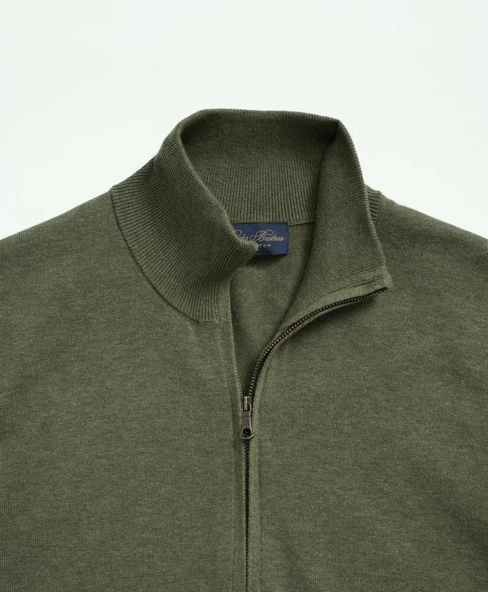 Men Supima Cotton HalfZip Sweater Dark Green Heather Brooks Brothers Sweaters