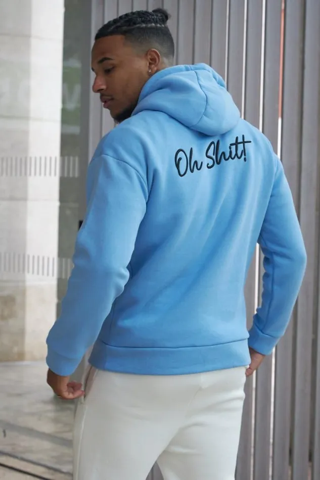 Men Sweat Capuche Bleu 034Oh Shit 034 Blue Brentiny Paris Sweatshirts and Pullovers