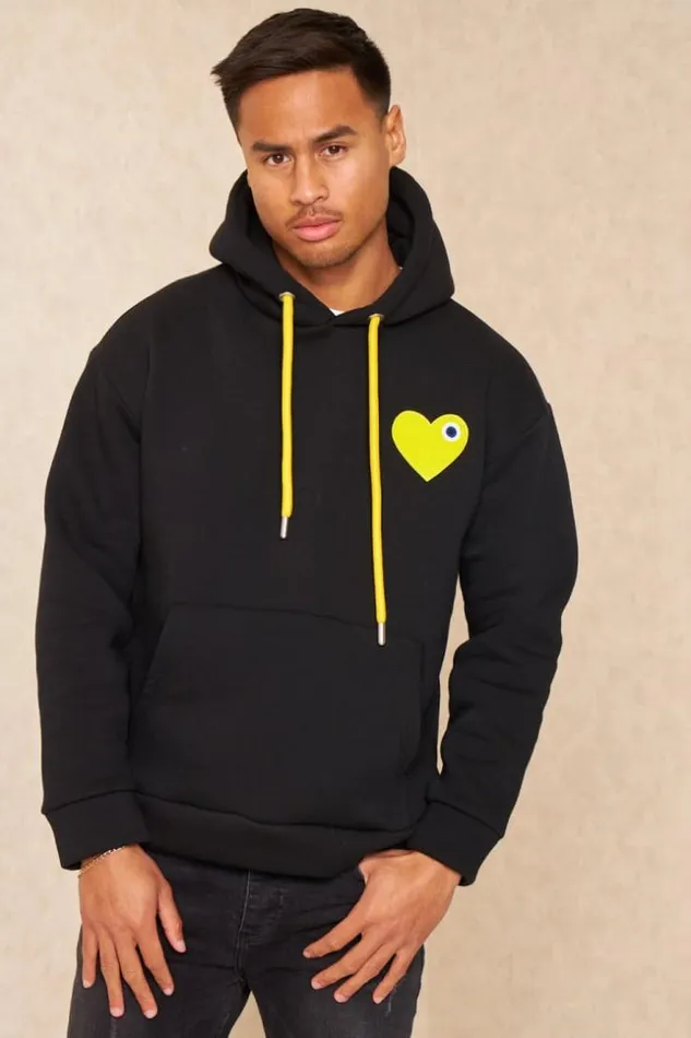 Men Sweat Capuche Coeur Brod Noir Black Brentiny Paris Sweatshirts and Pullovers