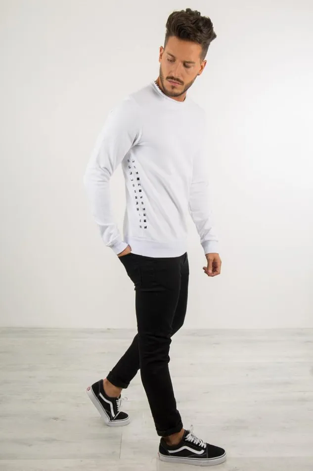 Men Sweater Studded On The Sides White Brentiny Paris Sweatshirts and Pullovers