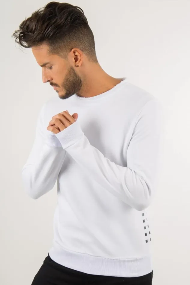 Men Sweater Studded On The Sides White Brentiny Paris Sweatshirts and Pullovers