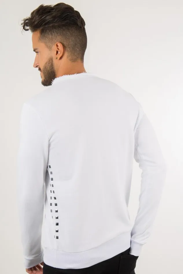 Men Sweater Studded On The Sides White Brentiny Paris Sweatshirts and Pullovers