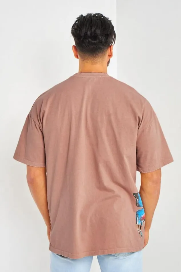 Men TShirt Beige Imprim Papillons Multicolores Pink Brentiny Paris TShirts