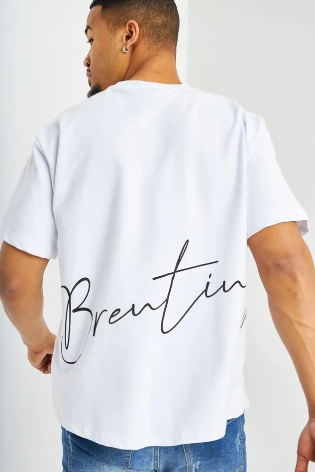 Men TShirt Blanc Inscriptions Noires Brentiny White Brentiny Paris TShirts