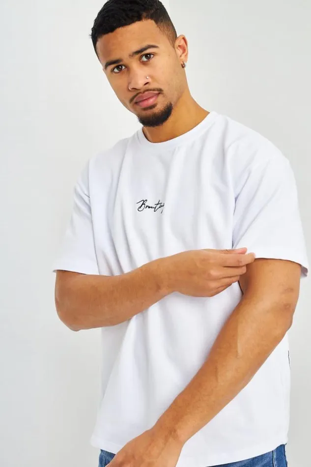 Men TShirt Blanc Inscriptions Noires Brentiny White Brentiny Paris TShirts