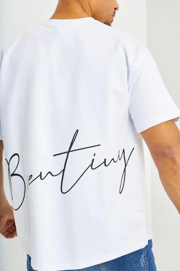 Men TShirt Blanc Inscriptions Noires Brentiny White Brentiny Paris TShirts