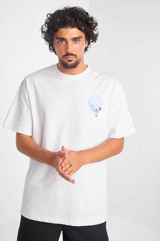 Men TShirt Blanc Motif Ballon Et Fleur White Brentiny Paris TShirts