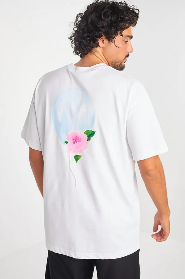 Men TShirt Blanc Motif Ballon Et Fleur White Brentiny Paris TShirts