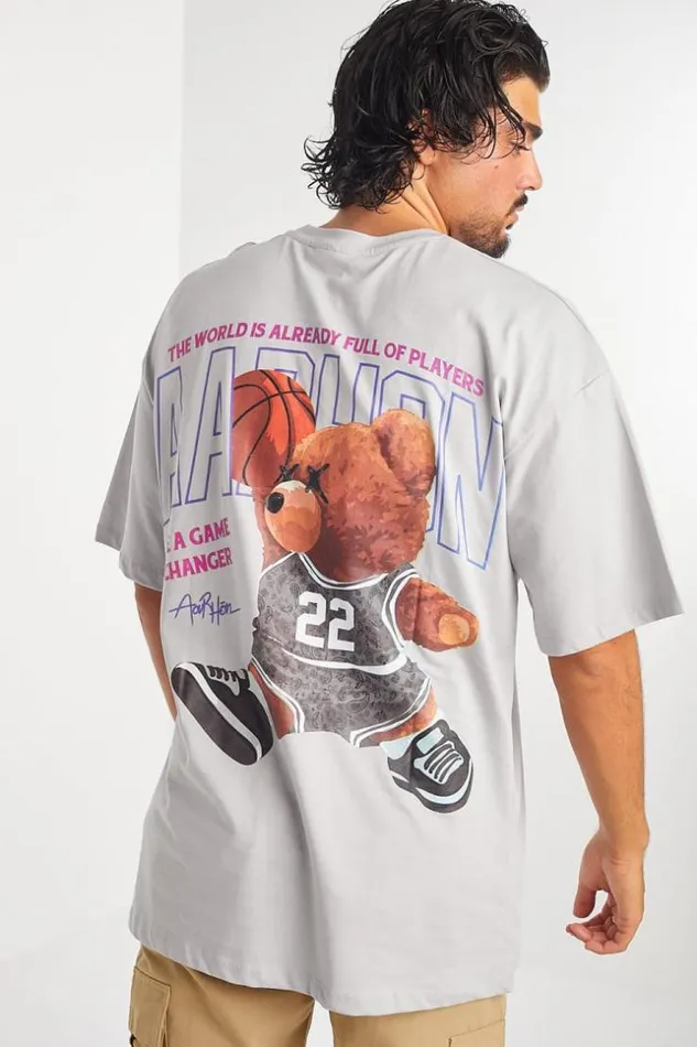 Men TShirt Gris Aarhon Avec Ours Basketteur Grey Brentiny Paris TShirts