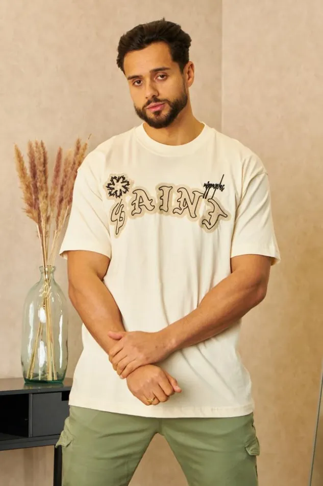 Men TShirt Inscription 034Saint034 En Relief Beige Beige Brentiny Paris TShirts Men TShirt Inscription 034Saint034 En Relief Beige Beige Brentiny Paris TShirts
