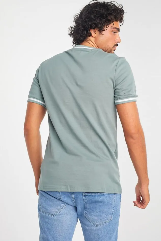 Men TShirt Kaki Col Rond Bandes Blanches Khaki Brentiny Paris TShirts