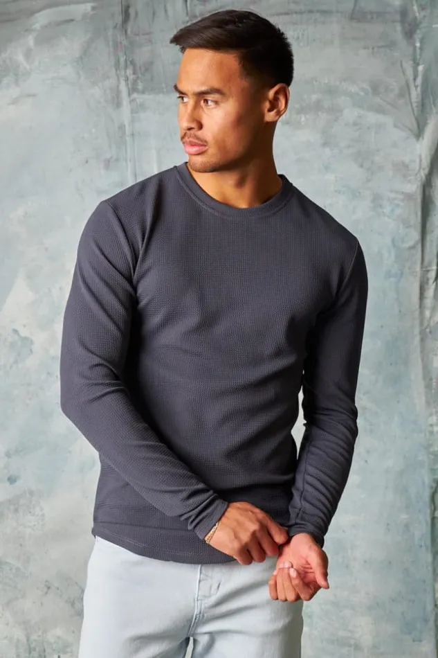 Men TShirt Manches Longues Textur Gris Anthracite Grey Brentiny Paris TShirts