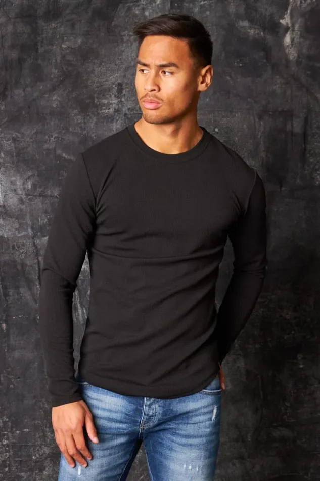 Men TShirt Manches Longues Textur Noir Black Brentiny Paris TShirts
