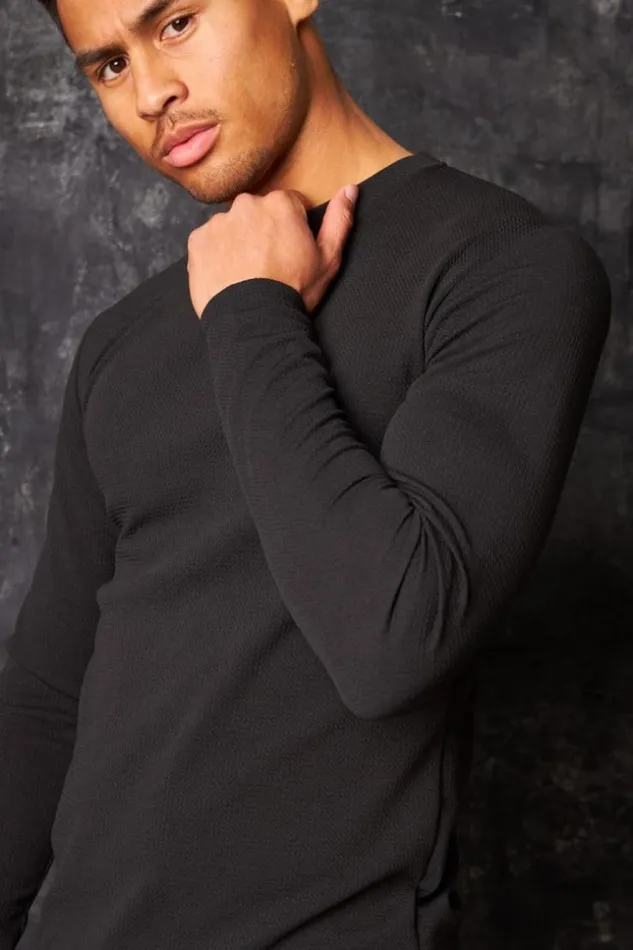 Men TShirt Manches Longues Textur Noir Black Brentiny Paris TShirts