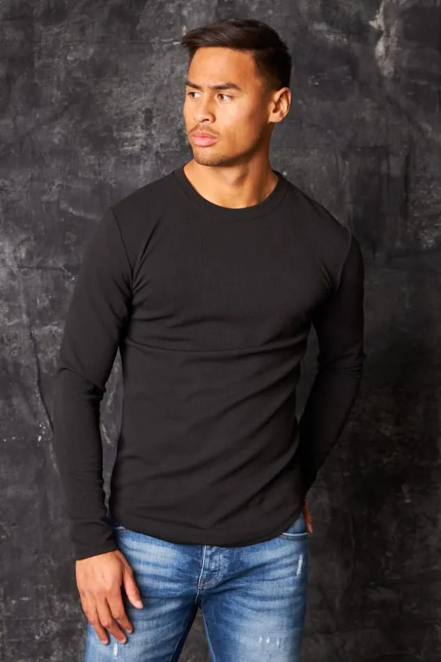 Men TShirt Manches Longues Textur Noir Black Brentiny Paris TShirts