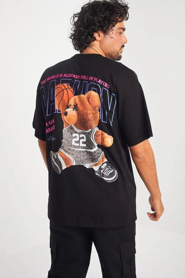 Men TShirt Noir Aarhon Avec Ours Basketteur Black Brentiny Paris TShirts
