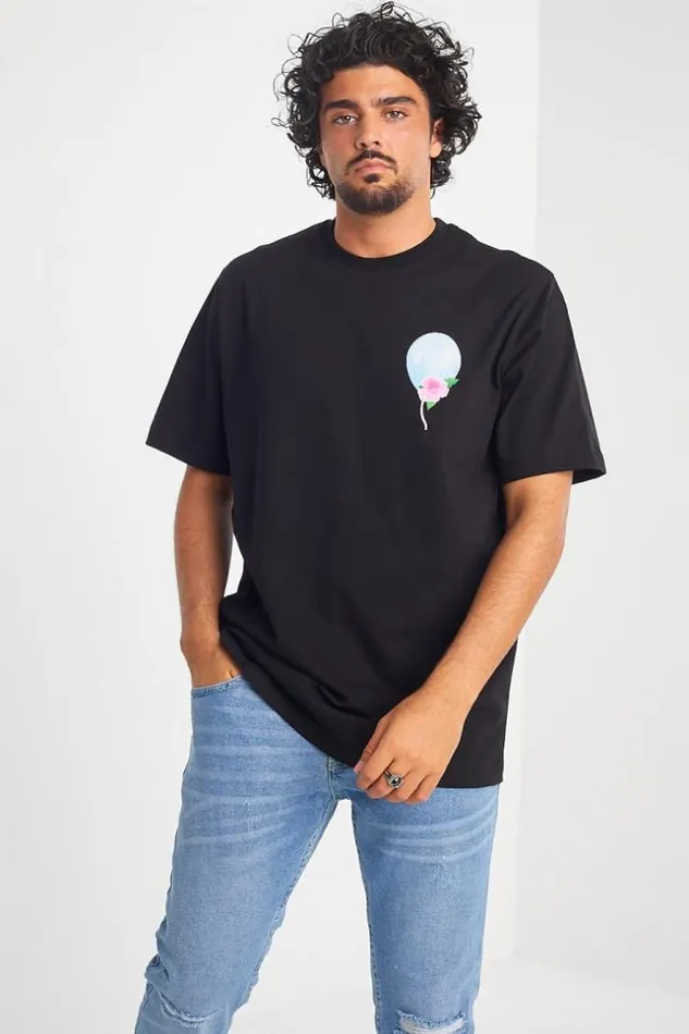 Men TShirt Noir Motif Ballon Et Fleur Black Brentiny Paris TShirts
