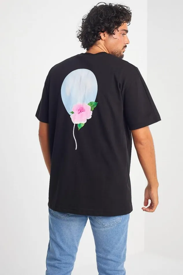 Men TShirt Noir Motif Ballon Et Fleur Black Brentiny Paris TShirts