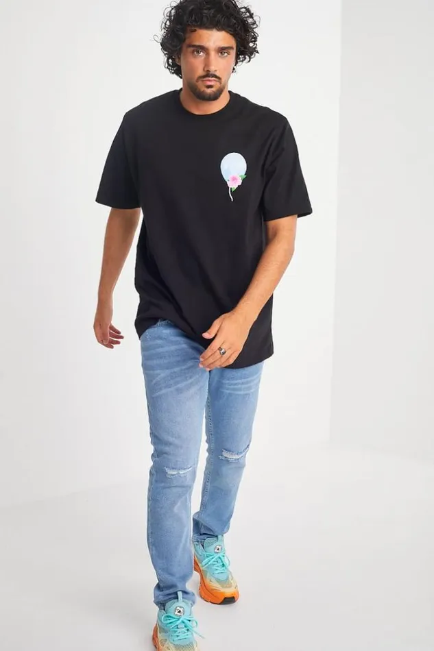 Men TShirt Noir Motif Ballon Et Fleur Black Brentiny Paris TShirts