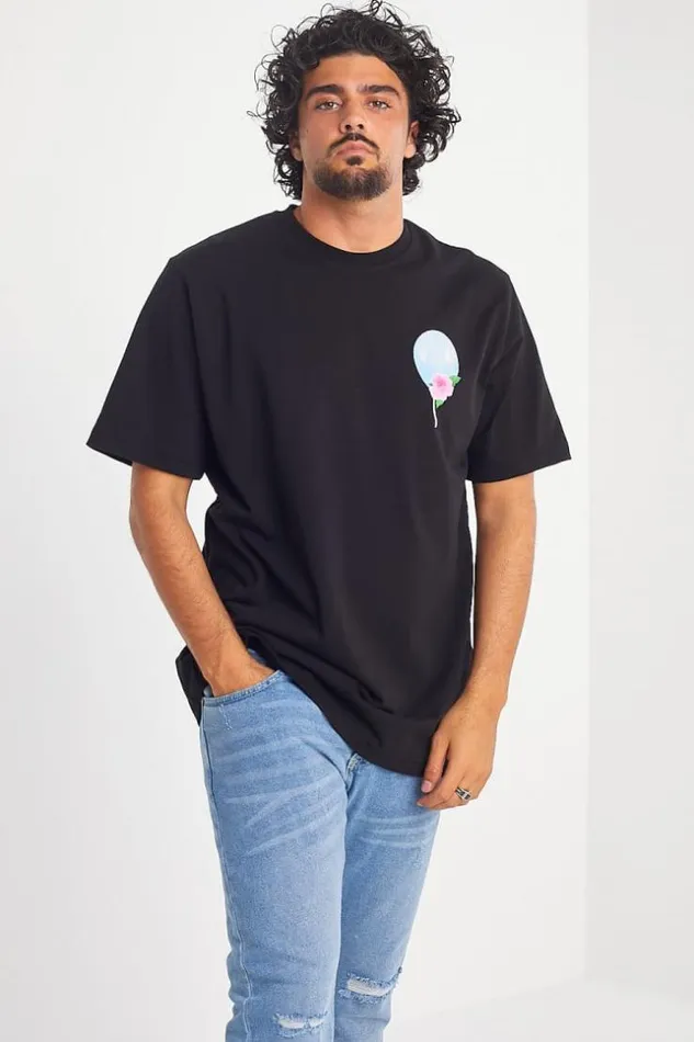 Men TShirt Noir Motif Ballon Et Fleur Black Brentiny Paris TShirts