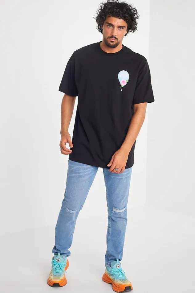 Men TShirt Noir Motif Ballon Et Fleur Black Brentiny Paris TShirts