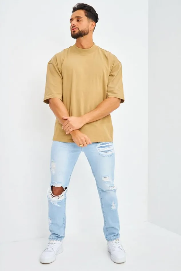 Men TShirt Oversize Uni Beige Fonc Darkbeige Brentiny Paris TShirts