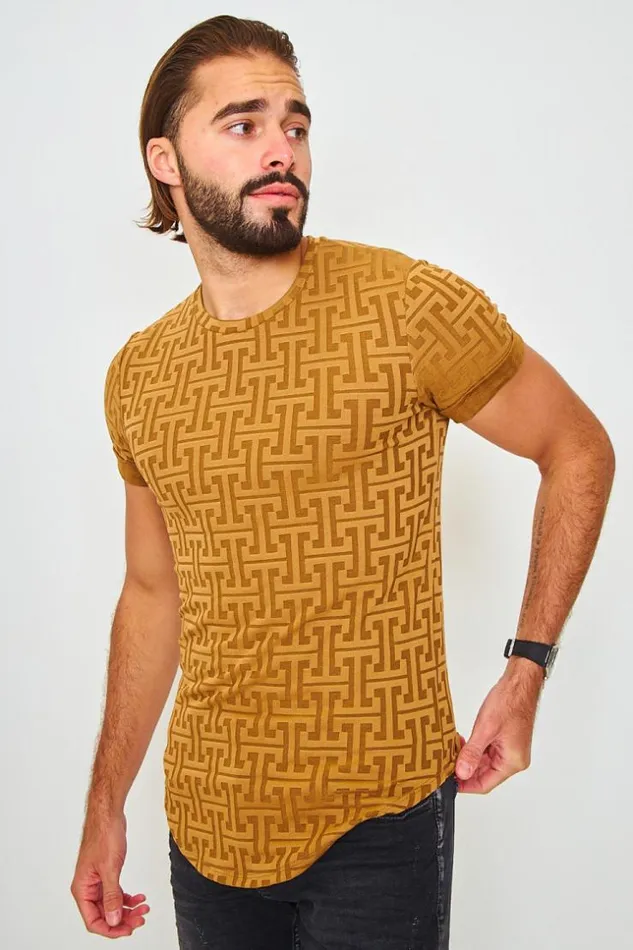 Men TShirt With Greek Print In Camel Camel Brentiny Paris TShirts