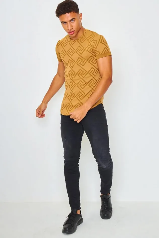 Men TShirt With Greek Print In Camel Camel Brentiny Paris TShirts
