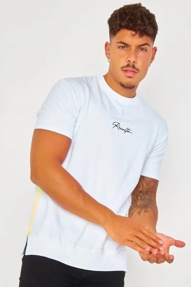 Men Thick White Revolta Black Zipped Fluorescent Yellow TShirt White Brentiny Paris TShirts