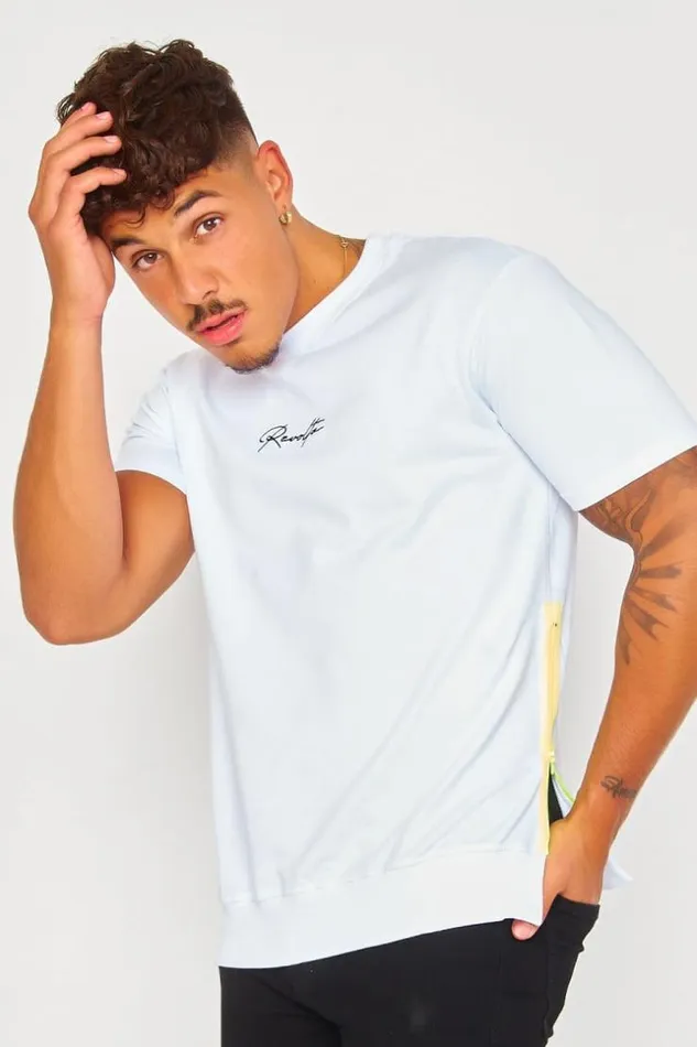Men Thick White Revolta Black Zipped Fluorescent Yellow TShirt White Brentiny Paris TShirts
