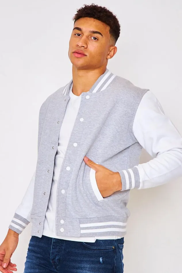 Men Two Tone Fleece Bomber Jacket In White And Grey Grey Brentiny Paris Jackets