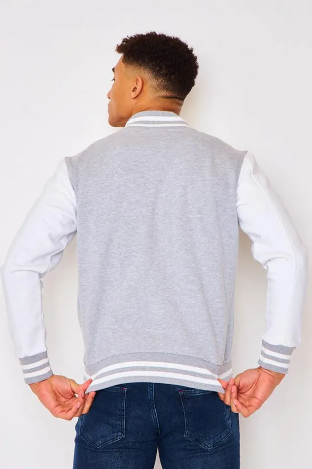Men Two Tone Fleece Bomber Jacket In White And Grey Grey Brentiny Paris Jackets