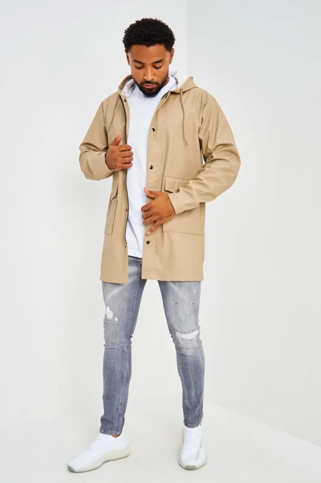 Men Veste MiLongue Beige Fonc Capuche En Simili Cuir Mat Darkbeige Brentiny Paris Jackets Men Veste MiLongue Beige Fonc Capuche En Simili Cuir Mat Darkbeige Brentiny Paris Jackets