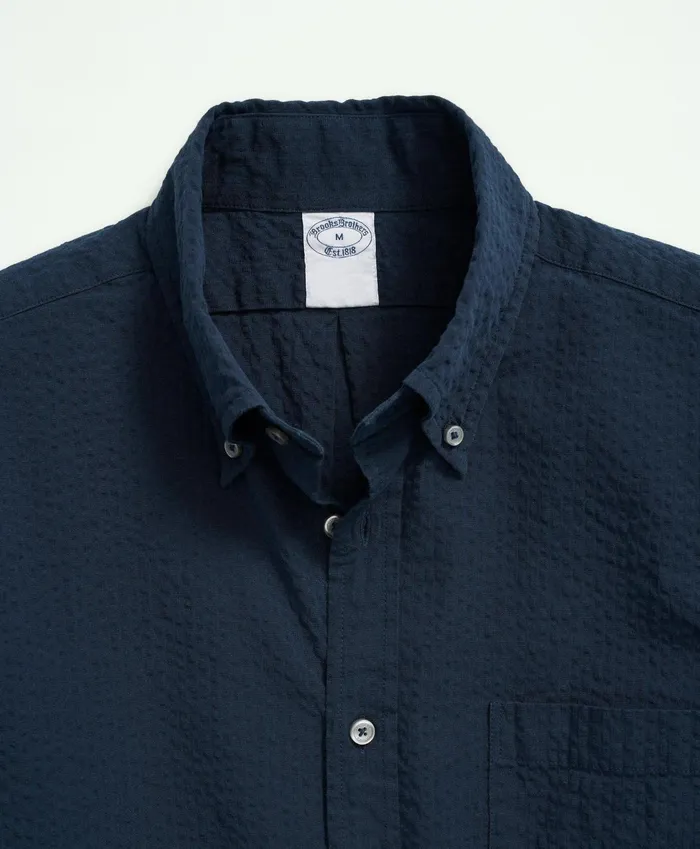 Men Washed Cotton Seersucker ButtonDown Collar Sport Shirt Navy Brooks Brothers Sport Shirts
