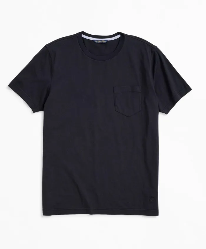 Men Washed Supima Cotton Pocket Crewneck TShirt Black Brooks Brothers TShirts and Sweats Men Washed Supima Cotton Pocket Crewneck TShirt Black Brooks Brothers TShirts and Sweats