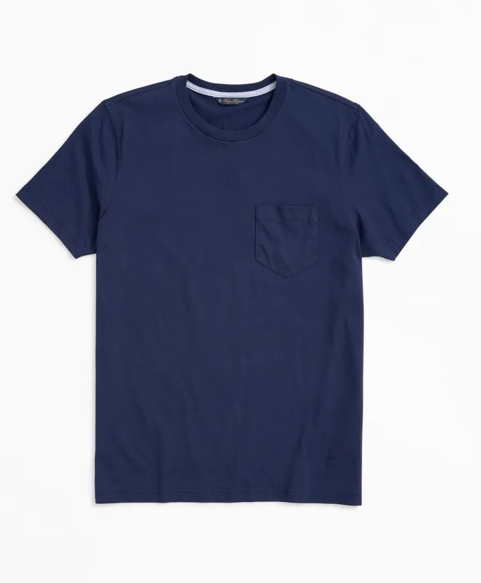 Men Washed Supima Cotton Pocket Crewneck TShirt Navy Brooks Brothers TShirts and Sweats Men Washed Supima Cotton Pocket Crewneck TShirt Navy Brooks Brothers TShirts and Sweats