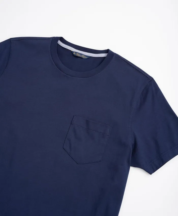 Men Washed Supima Cotton Pocket Crewneck TShirt Navy Brooks Brothers TShirts and Sweats