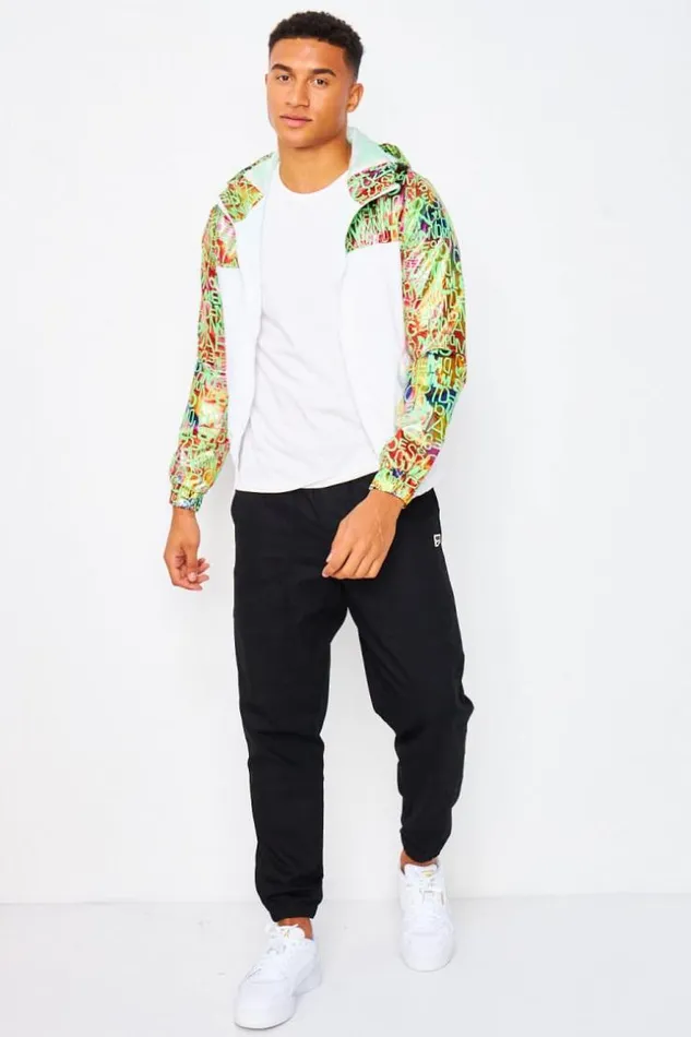 Men White Jacket With Multicoloured Printed Yoke White Brentiny Paris Jackets
