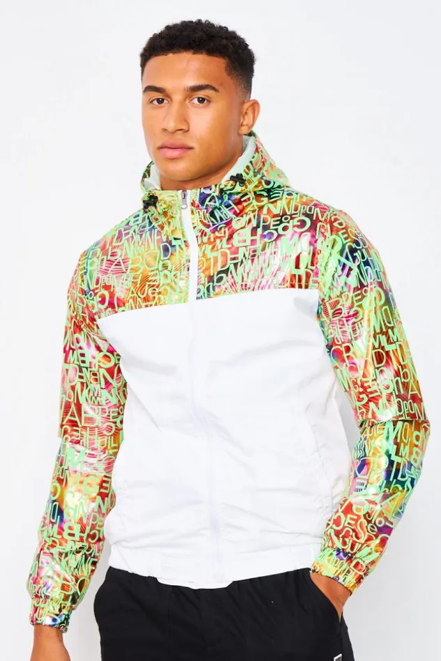 Men White Jacket With Multicoloured Printed Yoke White Brentiny Paris Jackets