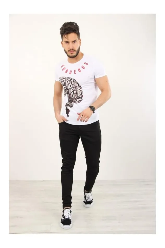 Men White TShirt 034Gorgeous034 Pattern White Brentiny Paris TShirts Men White TShirt 034Gorgeous034 Pattern White Brentiny Paris TShirts