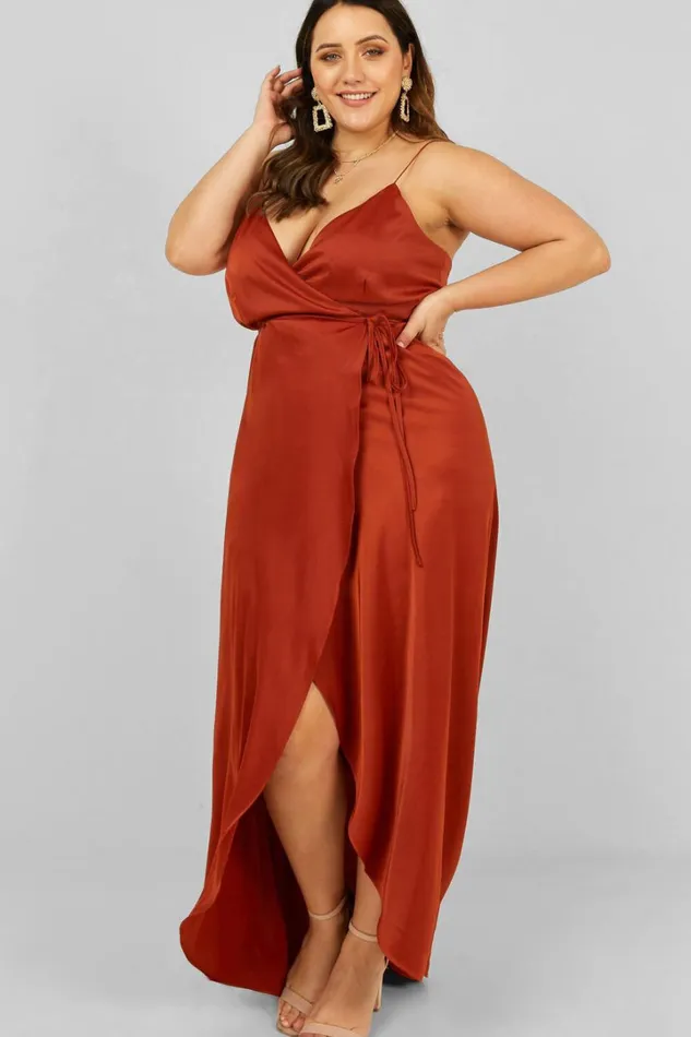 Mine Would Be You Midi Dress 8211 Wrap Dress In Copper Satin Women Showpo Curve Clothes